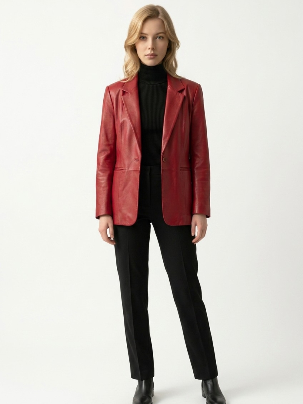 Denim&Co Red Genuine Leather Blazer Jacket Women's XLG Retro Statement